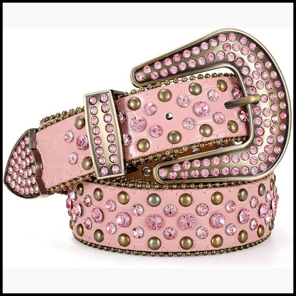 Western Rhinestone Belt with Faux Crocodile Grain Leather and Detachable Buckle main image 7